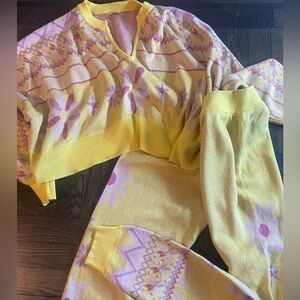 Free People Yellow & Lavender Floral Knit Pajama Set